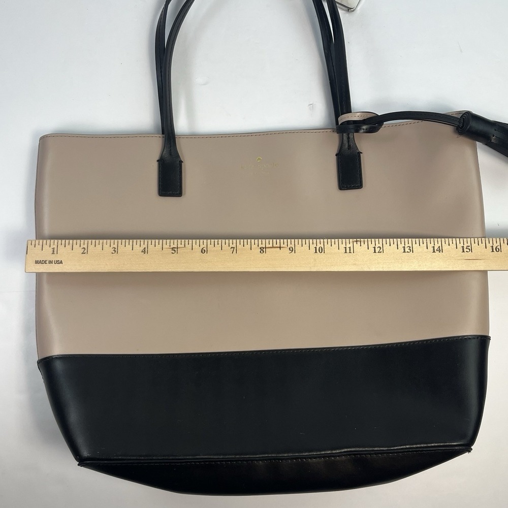 Kate Spade Black Pale Pink Leather Tote Wright Place Karla Tassel Logo Purse Bag - Picture 9 of 10